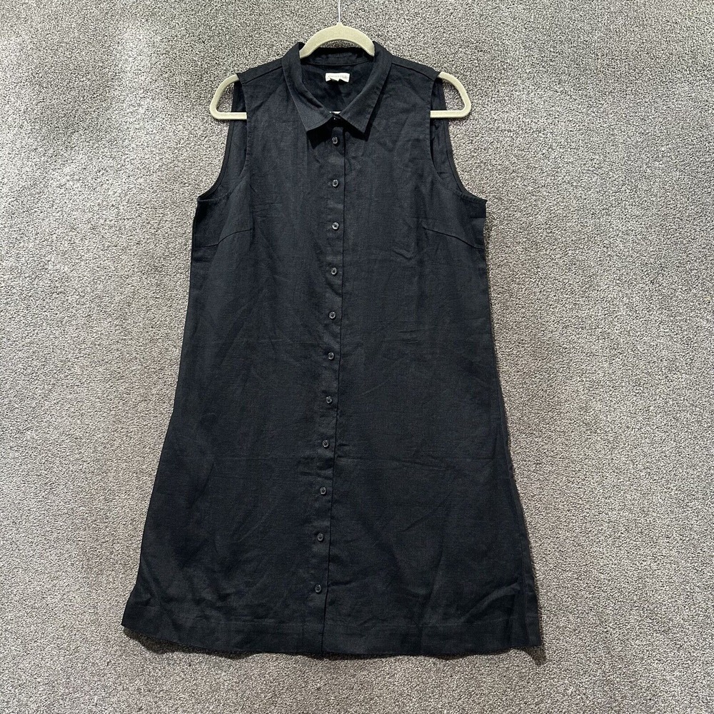 Garnet Hill Sleeveless Button-Front Black Linen Dress